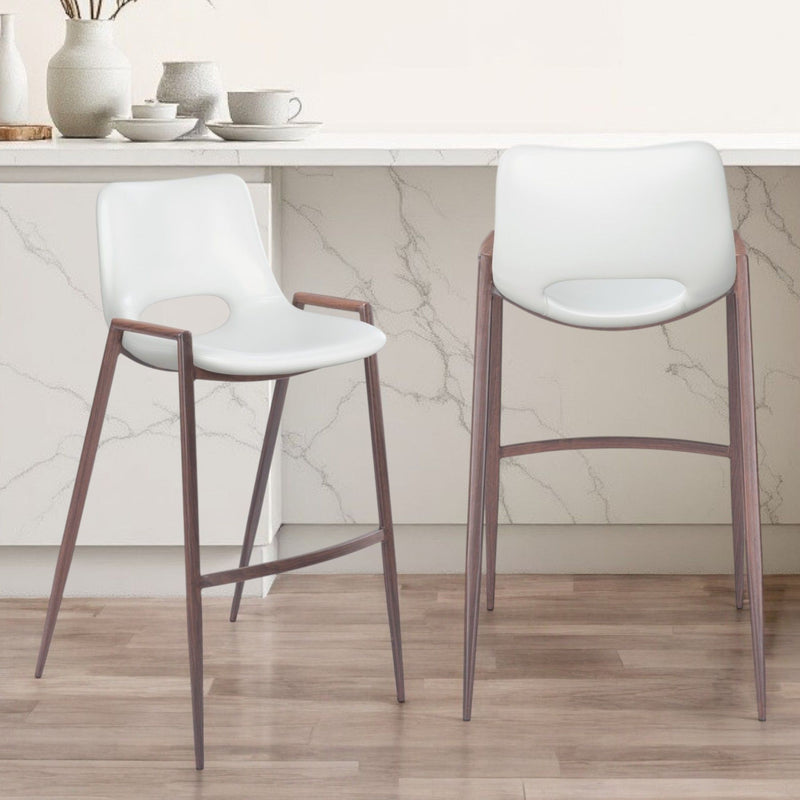 29" Steel Low Back Bar Height Bar Chairs (Set of 2) - White And Brown