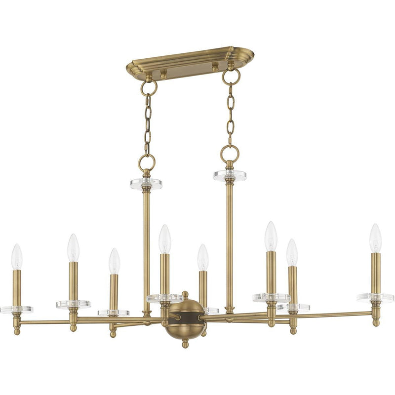 20" Eight Light Dimmable Chandelier With Shades - Antiqued Brass