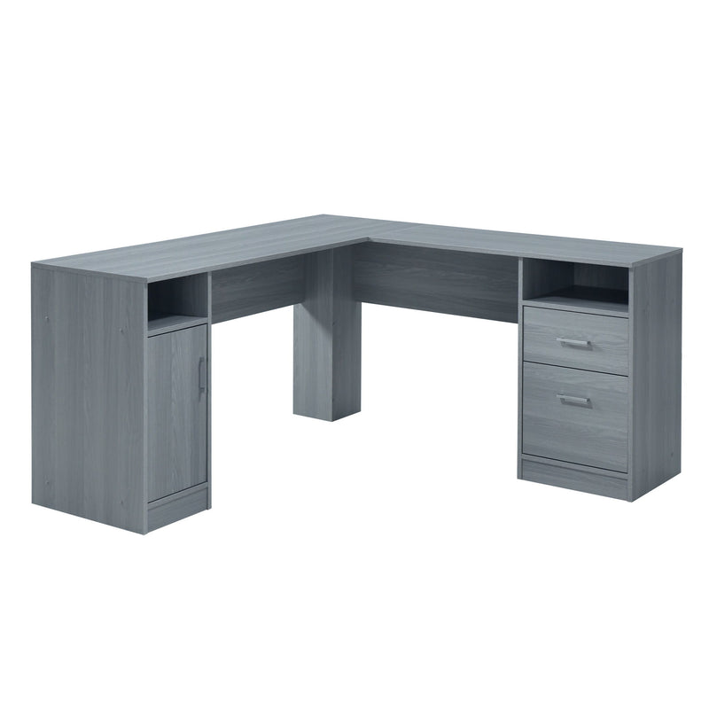 L Shape Computer Desk With Two Drawers - Gray