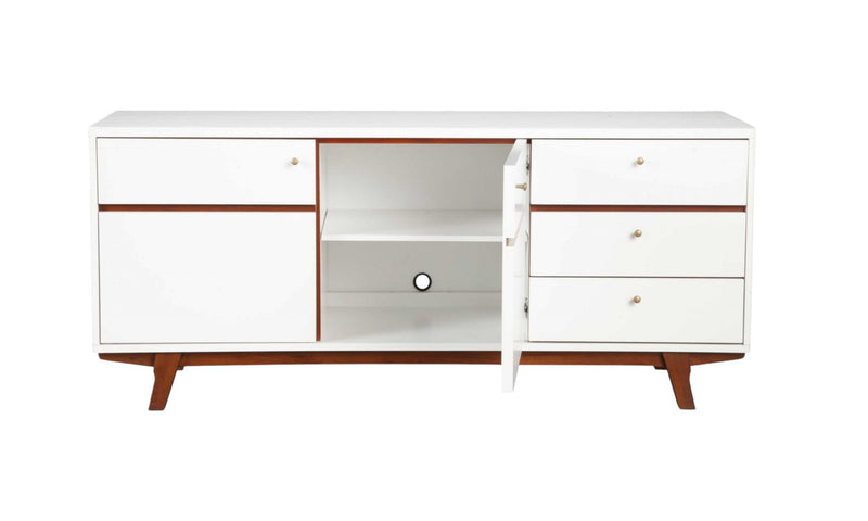Mahogany Solids And Veneer Cabinet Enclosed Storage TV Stand - White