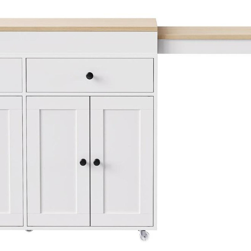 Brown And Wood Flat Door Rolling Kitchen Cart - White