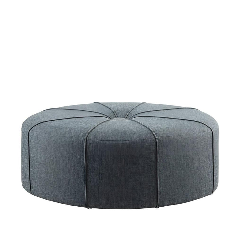 And Black Cotton Blend And Linen Blend Tufted Oval Cocktail Ottoman - Slate Blue