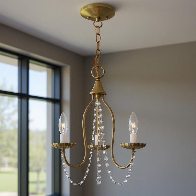 17'' Three Light Dimmable Chandelier With Shades - Antiqued Brass