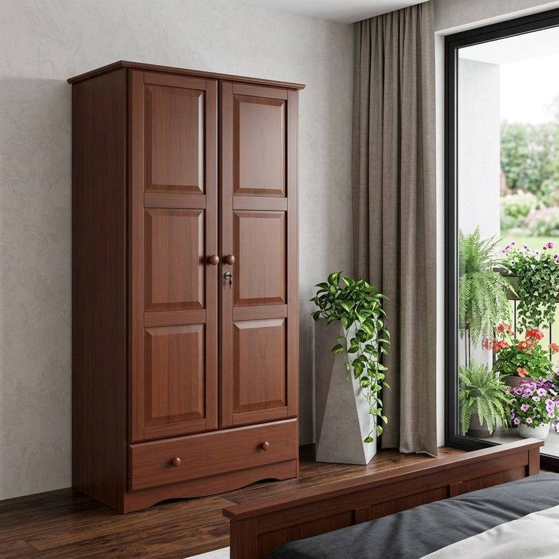 Solid Wood Two Door Single Drawer Combo Dresser (762939) - Coffee