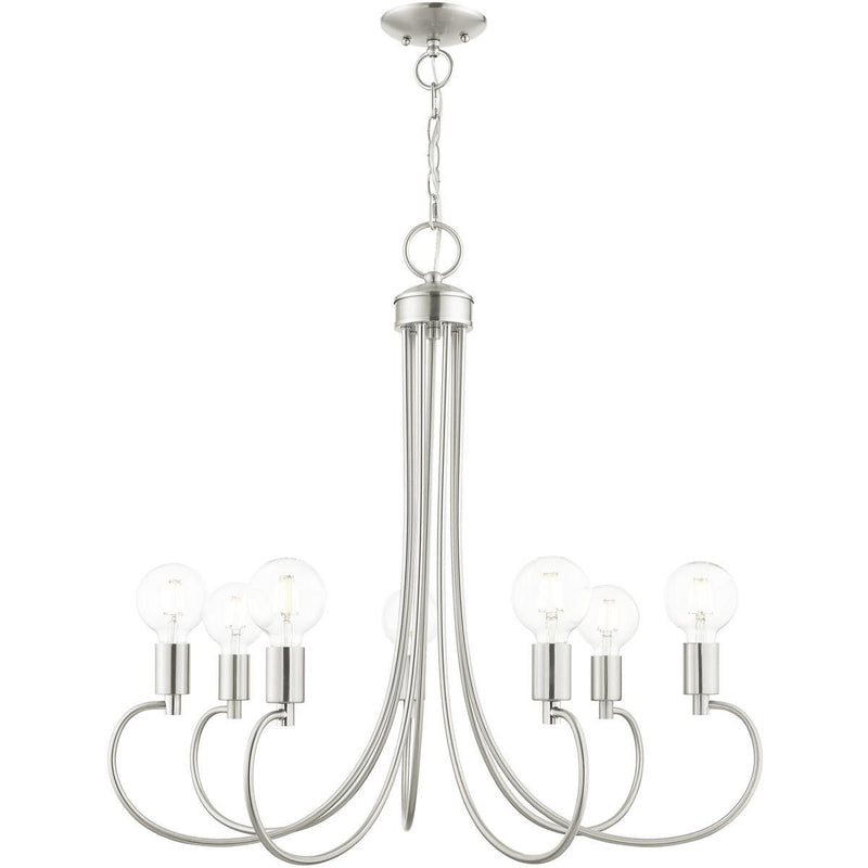 28" Seven Light Dimmable Chandelier With Shades - Nickel