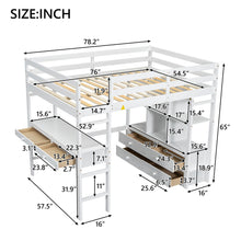Load image into Gallery viewer, Full Size Loft Bed With Built In Desk, 2 Drawers, Storage Shelves - White
