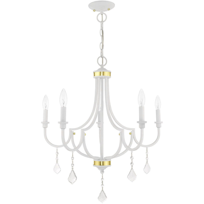 27" Five Light Dimmable Chandelier With Shades - White