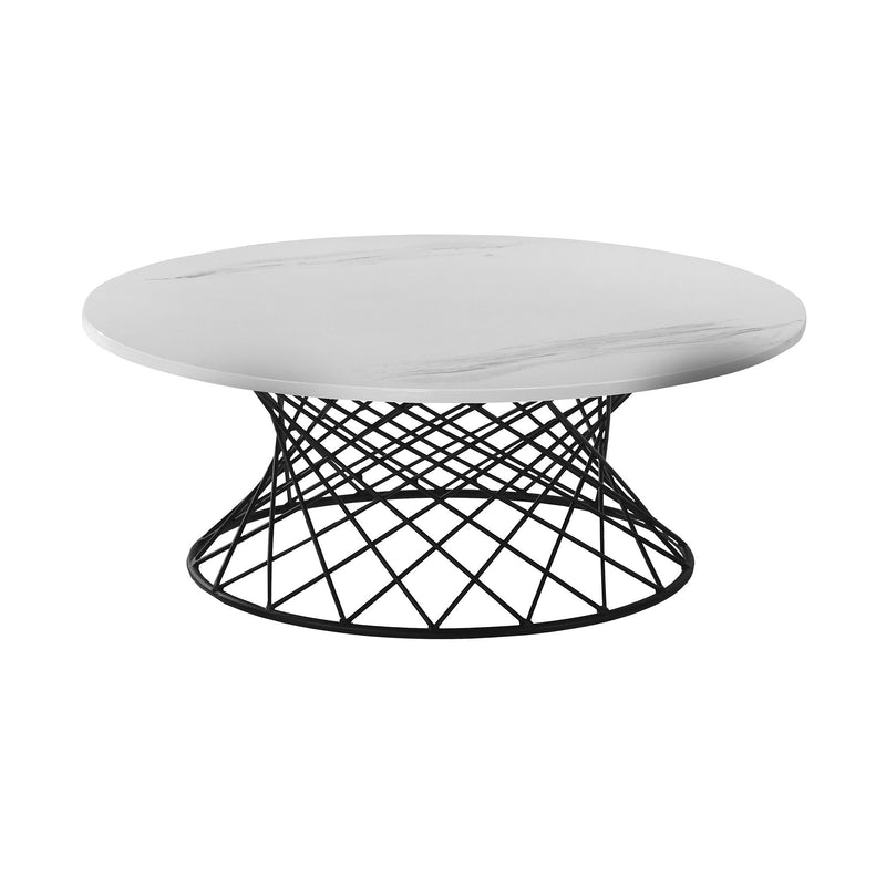 Genuine Marble And Metal Round Coffee Table - White And Black
