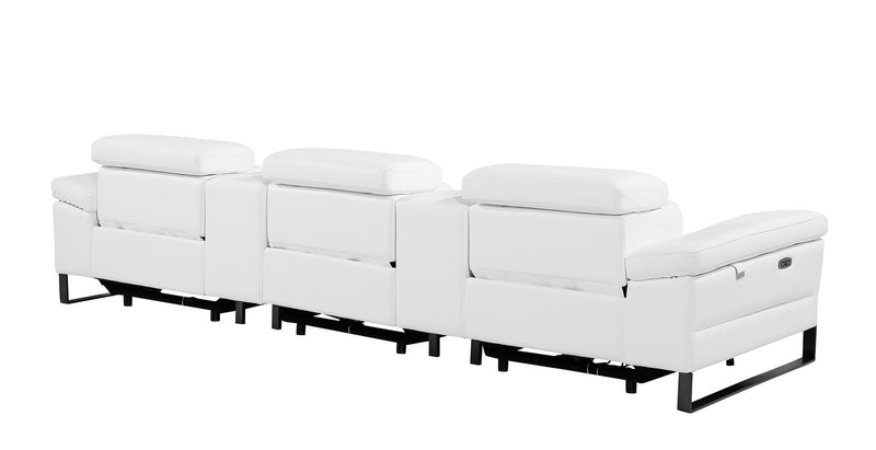 Top Grain Leather Reclining Metal USB Sofa (720344) - White