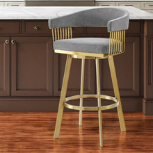 Load image into Gallery viewer, 26" Fabric And Stainless Steel Low Back Counter Height Swivel Bar Chair - Gray / Gold
