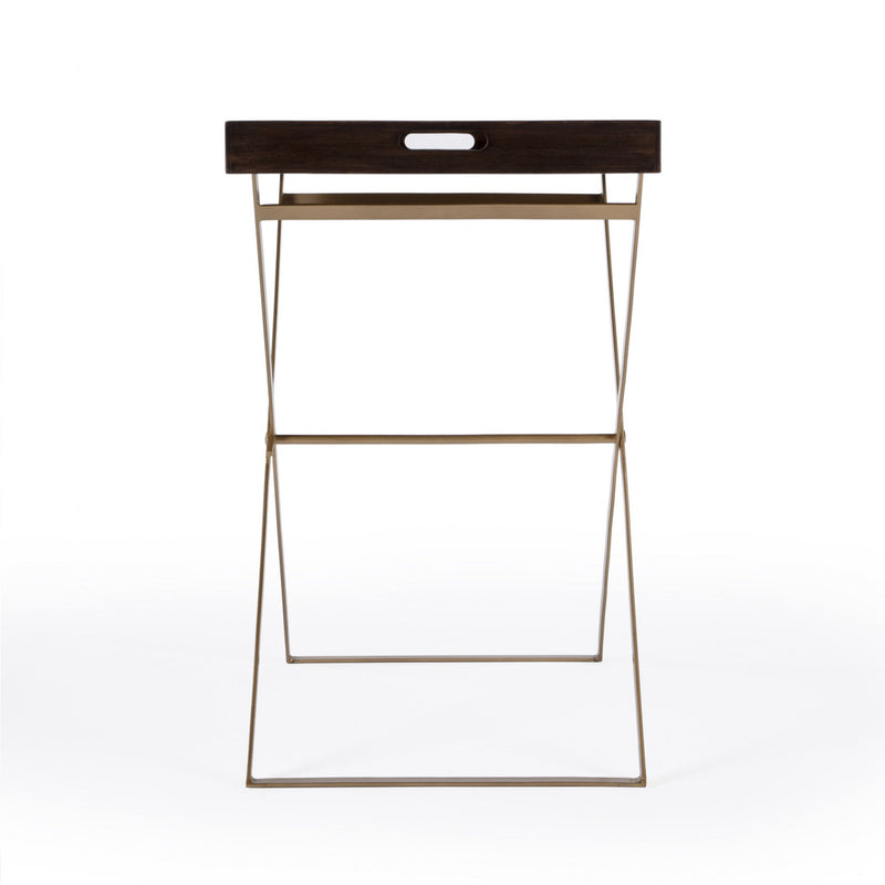 Solid Wood Rectangular End Table - Gold And Walnut