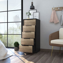 Load image into Gallery viewer, Manufactured Wood Five Drawer Chest - Black / Light Oak
