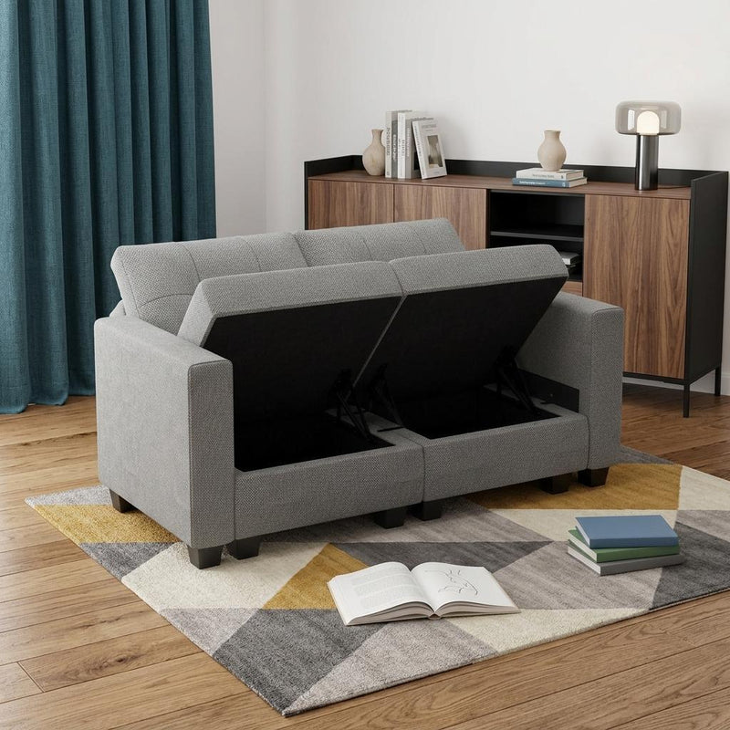 Linen Blend Loveseat With Storage - Light Gray And Black