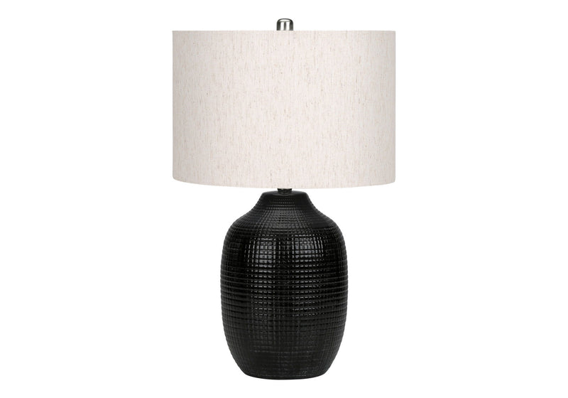 Ceramic Urn Table Lamp With Ivory Drum Shade - Black
