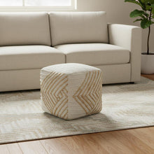 Load image into Gallery viewer, Cotton Jute Wool Geometric Cube Pouf Ottoman - Off White
