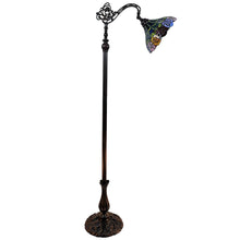 Load image into Gallery viewer, Traditional Shaped Floor Lamp With Blue Red And Yellow Flowers Stained Glass Dome Shade - Brown

