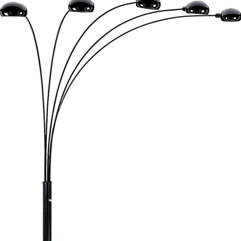 Five Light Arc Floor Lamp With Black Dome Shade - Black