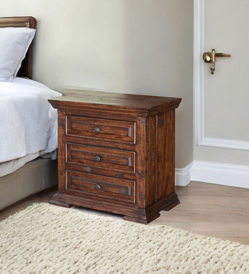 Three Drawer Nightstand - Brown