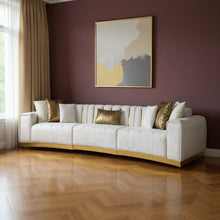 Load image into Gallery viewer, Velvet Curved Three Piece Sectional With Toss Pillows - Gold / White
