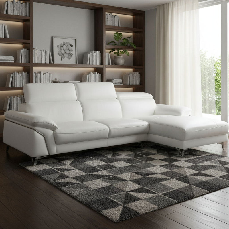 Italian Leather L Shaped Two Piece Sofa Chaise Sectional - White