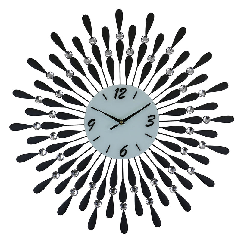 Silent Analog Starburst Wall Clock - Black / White / Silver