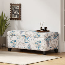 Load image into Gallery viewer, Luxury Storage Ottoman With Floral Patterned Fabric, Soft Close Hinges, Functional Footrest &amp; Seat - Blue Flower / Blue Multi
