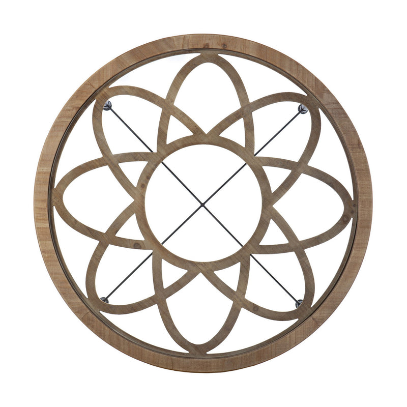Floral Design Glass Top Round Coffee Table - Light Brown