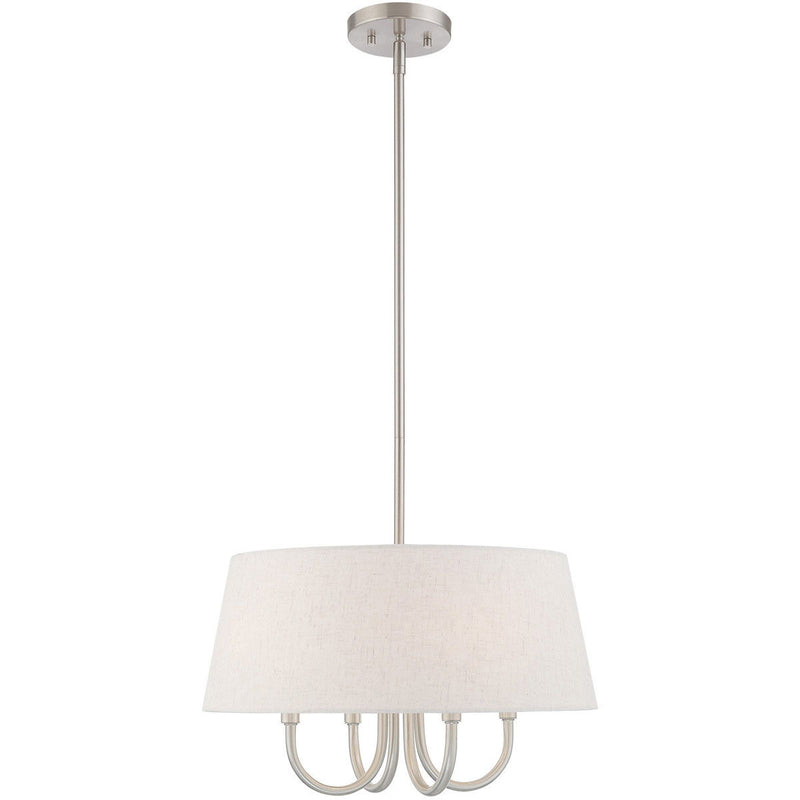 20" Four Light Metal Dimmable Chandelier With Shades - Nickel / Cream