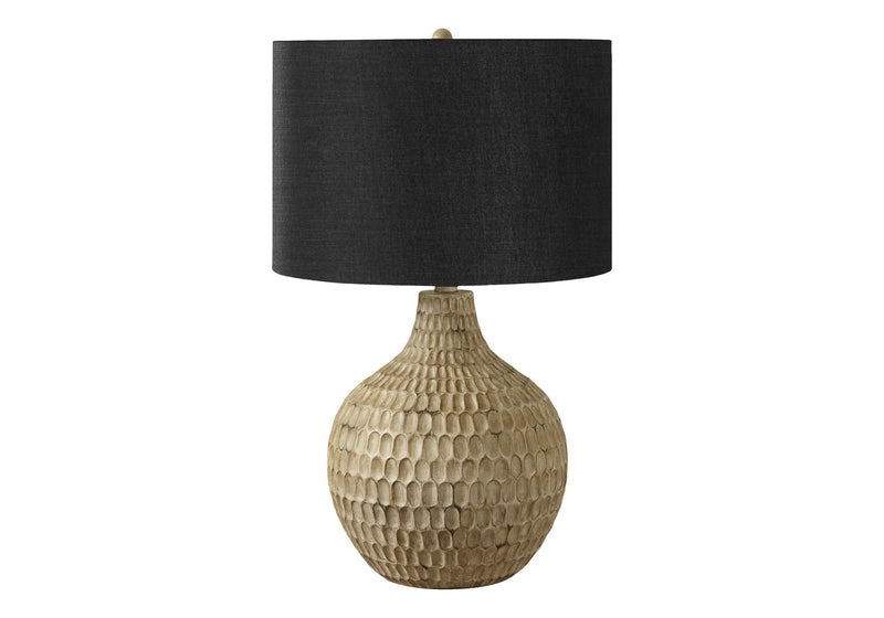 Geometric Table Lamp With Black Drum Shade - Brown