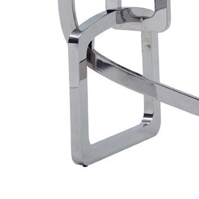 79" Glass And Stainless Steel Trestle Base Dining Table - Silver