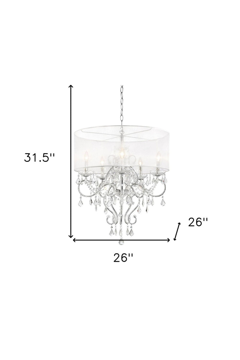 Glam Faux Crystal Hanging Celing Lamp With See Thru Shade - Silver