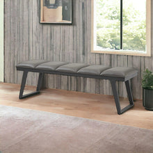 Load image into Gallery viewer, 57" Gray Upholstered Faux Leather Bench
