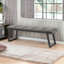 Load image into Gallery viewer, 57" Gray Upholstered Faux Leather Bench
