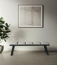 Load image into Gallery viewer, 57" Light Gray and Black Upholstered Faux Leather Bench
