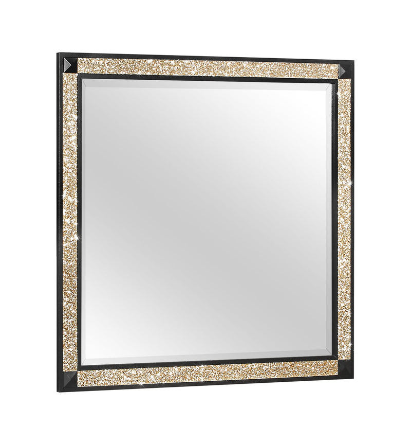 FauCrystal And Wood Dresser Mount Framed Mirror - Black / Gold
