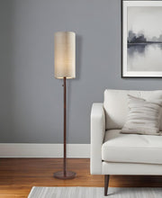Load image into Gallery viewer, 65" Brown Solid Wood Floor Lamp With Beige Linen Drum Shade
