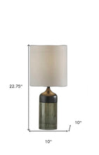 Load image into Gallery viewer, 23" Black Wood And Smoked Glass Bedside Lamp With Gray Drum Shade
