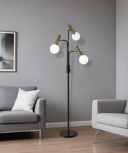 Load image into Gallery viewer, 70" Black And Bronze Three Light LED Tree Floor Lamp With White
