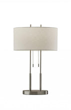 Load image into Gallery viewer, 27" Silver Metal Two Light Bedside Lamp With Off White Drum Shade
