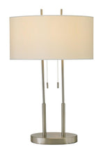Load image into Gallery viewer, 27" Silver Metal Two Light Bedside Lamp With Off White Drum Shade
