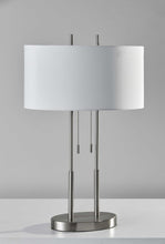 Load image into Gallery viewer, 27" Silver Metal Two Light Bedside Lamp With Off White Drum Shade
