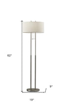Load image into Gallery viewer, 62" Silver Metal Task Floor Lamp With White Fabric Drum Shade
