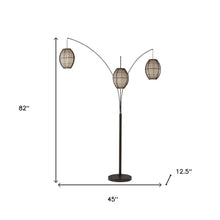 Load image into Gallery viewer, 82" Bronze Three Light Tree Floor Lamp With Beige Wicker Cage Shade
