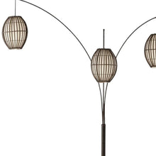 Load image into Gallery viewer, 82" Bronze Three Light Tree Floor Lamp With Beige Wicker Cage Shade
