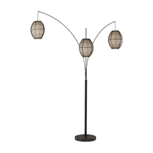 Load image into Gallery viewer, 82" Bronze Three Light Tree Floor Lamp With Beige Wicker Cage Shade

