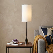 Load image into Gallery viewer, Black Nickel Finish Metal Tall White Shade Table Lamp
