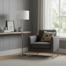 Load image into Gallery viewer, 61" Silver Two Light Floor Lamp With White Fabric Drum Shade
