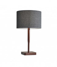 Load image into Gallery viewer, 21" Brown Solid Wood Table Lamp With Dark Gray Drum Shade
