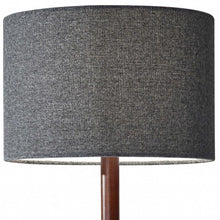 Load image into Gallery viewer, 21" Brown Solid Wood Table Lamp With Dark Gray Drum Shade
