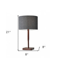 Load image into Gallery viewer, 21" Brown Solid Wood Table Lamp With Dark Gray Drum Shade
